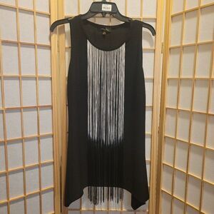 Melissa Page Womens Black Sharkbite Hem String Tassels Top Blouse Sz M